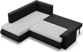Tokio sarokkanapé, L alakú háttámlával, 2 ágyneműtartóval, fonott + műbőr, baloldali, szürke - fekete