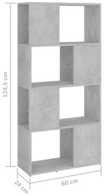 betonszürke térelválasztó könyvszekrény 60 x 24 x 124,5 cm