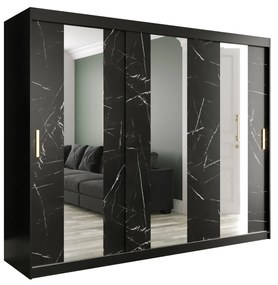 Ruhásszekrény 250 cm Marbelo P (matt fekete + fekete márvány). 1064529
