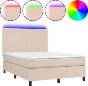 vidaXL cappuccino színű műbőr rugós ágy matraccal és LED-del 140x190cm