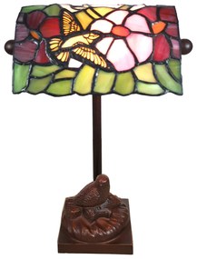 Tiffany asztali lámpa madaras virággal 33 cm