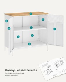 BRIX fém tárolószekrény, 76x80x40cm, fehér/barna SongmicsHome