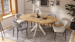 Mazzoni RENZO Artisan Tölgy/bézs láb (pezsgő) - KEREK ASZTAL Ø110 180 cm-re BŐVÍTHETŐ | A KONYHÁBA ÉTKEZŐBE NAPPALIBA RETRO