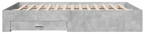 betonszürke szerelt fa ágykeret fiókokkal 140x200 cm