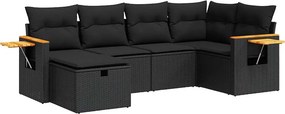vidaXL 6 részes fekete polyrattan kerti ülőgarnitúra párnákkal