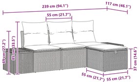 4 Darab Kerti Kanapészett Párnákkal Barna Poli Rattan