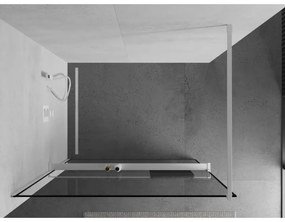 Mexen Kioto+, Walk-In zuhany paraván polccal és akasztóval 130 x 200 cm, 8 mm átlátszó üveg fekete mintás, fehér profil, 800-130-121-20-70