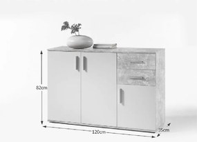 Komód, fehér/beton, POPPY 2
