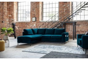 Türkiz bársony kinyitható sarokkanapé (bal oldali) Lofty Lilly – Miuform