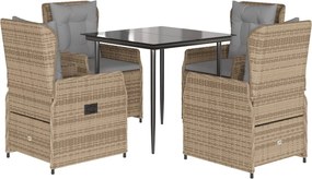 vidaXL 5 részes bézs polyrattan kerti étkezőgarnitúra párnákkal