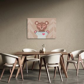 Üveg kép - Mackó csíkos pólóban (70x50 cm)