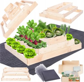 Lépcsőzetes zöldségtartó állítható ágyás magasított impregnált 27x120x90