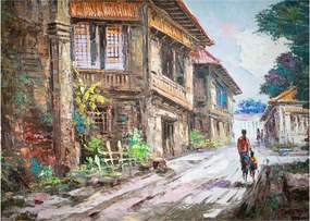 Fülöp-szigeteki falu képe, Ázsia (üvegen) (70x50 cm)