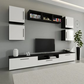 Kos V3 nappali szekrénysor, Fekete / Fényes fehér, MDF, 285 cm