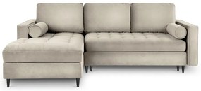 Santo bézs kinyitható bársony sarokkanapé, bal oldali - Milo Casa