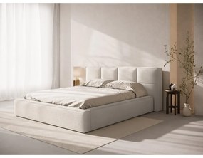 Krémszínű kárpitozott ágyneműtartós franciaágy ágyráccsal 180x200 cm Simon – Micadoni