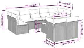 10 részes világosszürke polyrattan kerti ülőgarnitúra párnákkal