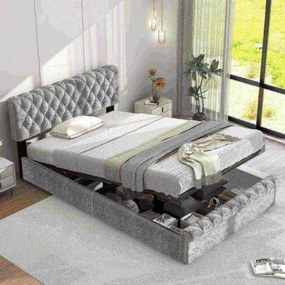 Kárpitozott ágy Gyerekágy Egyszemélyes ágy Bársony, szürke 90x200cm