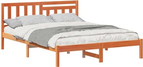 vidaXL Ágykeret fejtámlával Faggyú barna 150 x 200 cm Tömör fenyőfa