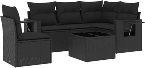 vidaXL 6 részes fekete polyrattan kerti ülőgarnitúra párnákkal
