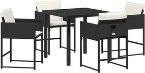 vidaXL Kert étkező szett párnával 5 pcs Fekete polirattan
