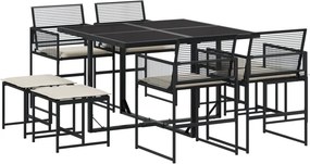 vidaXL 9 részes fekete polyrattan kerti étkezőgarnitúra párnákkal