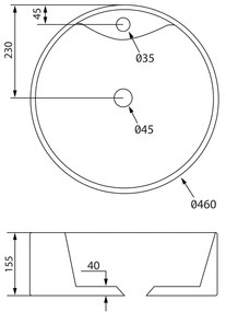 Sapho, YAKARTA kerámia mosdó, átmérő 46 cm, munkalap, BH7021