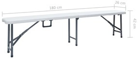 2 db fehér összecsukható HDPE kerti pad 180 cm