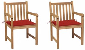 2 db tömör tíkfa kerti szék piros párnával