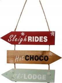 Függő útjelző tábla, fa felirattal