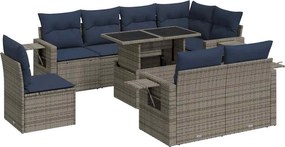 vidaXL 9 részes szürke polyrattan kerti ülőgarnitúra párnákkal