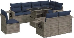 vidaXL 9 részes szürke polyrattan kerti ülőgarnitúra párnákkal