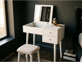 Beauty fehér fésülködőasztal tükörrel, ékszertartóval és 2 fiókkal - Chez Ro