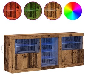szekrény LED lámpákkal Régi fa 162x37x67 cm Fából készült
