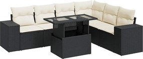 vidaXL 7 részes fekete polyrattan kerti ülőgarnitúra párnával