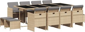 vidaXL 13részes vegyes bézs polyrattan kerti étkezőgarnitúra párnákkal