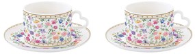 Virág mintás porcelán teáscsésze aljjal 2 személyes díszdobozban Easy Life Mon Amour