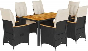 vidaXL 7 részes fekete polyrattan kerti étkezőgarnitúra párnával