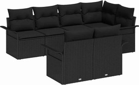 vidaXL Kerti Kanapé Szett párnával 7 pcs Fekete polirattan