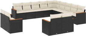 vidaXL 13 részes fekete polyrattan kerti ülőgarnitúra párnákkal