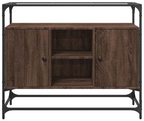 barna tölgy szerelt fa tálalószekrény üveglappal 98x35x81 cm