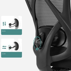 Irodai ergonomikus szék, állítható deréktámasszal és fejtámlával, fekete