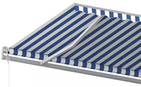 kék és fehér kézzel kihúzható póznás napellenző 600 x 300 cm