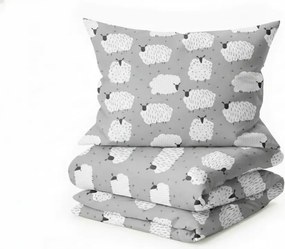 Krepp ágyneműhuzat készlet WHITE SHEEPS POLY szürke + Jersey gumis lepedő 90 x 200 cm szürke, egyszemélyes