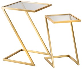 Geometrikus arany színű modern kisasztal szett füstüveg lappal