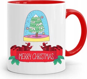 Piros Karácsonyi Bögre Mikulás Karácsonyfa Alá, fényképes nyomattal