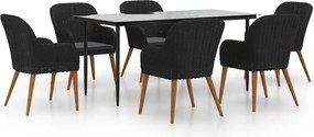 vidaXL 7 részes fekete kerti étkezőgarnitúra párnákkal