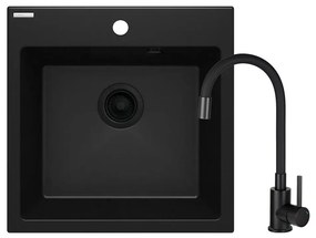 Deante ZQJNN103 - Mosogató EVORA 50x50 cm + mosdócsap gránit/fekete