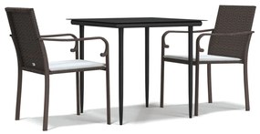 vidaXL 3 részes polyrattan és acél kerti étkezőgarnitúra párnával