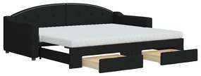 fekete kihúzható szövet heverő fiókokkal 90 x 200 cm